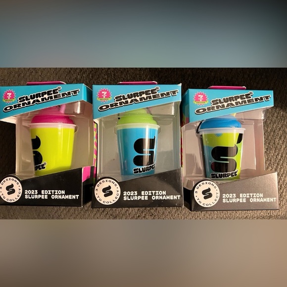 Other - 7-11 Slurpee Christmas Ornament Set of 3: BLUE, GREEN & PINK - Brand New!!!